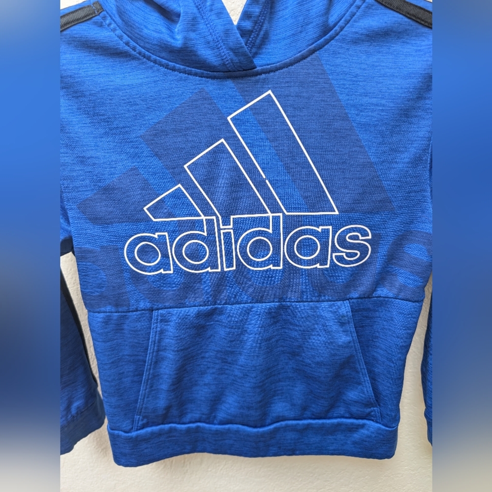 Boys Adidas Blue + White Hooded Athletic Sweatshirt Size Small (8)